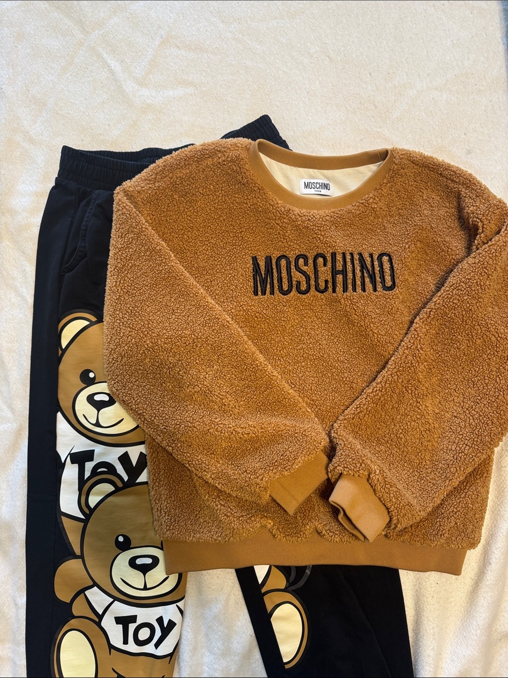 Moschino Kids Brown and Black Teddy Fleece Sweatshirt and Sweatpants Set
